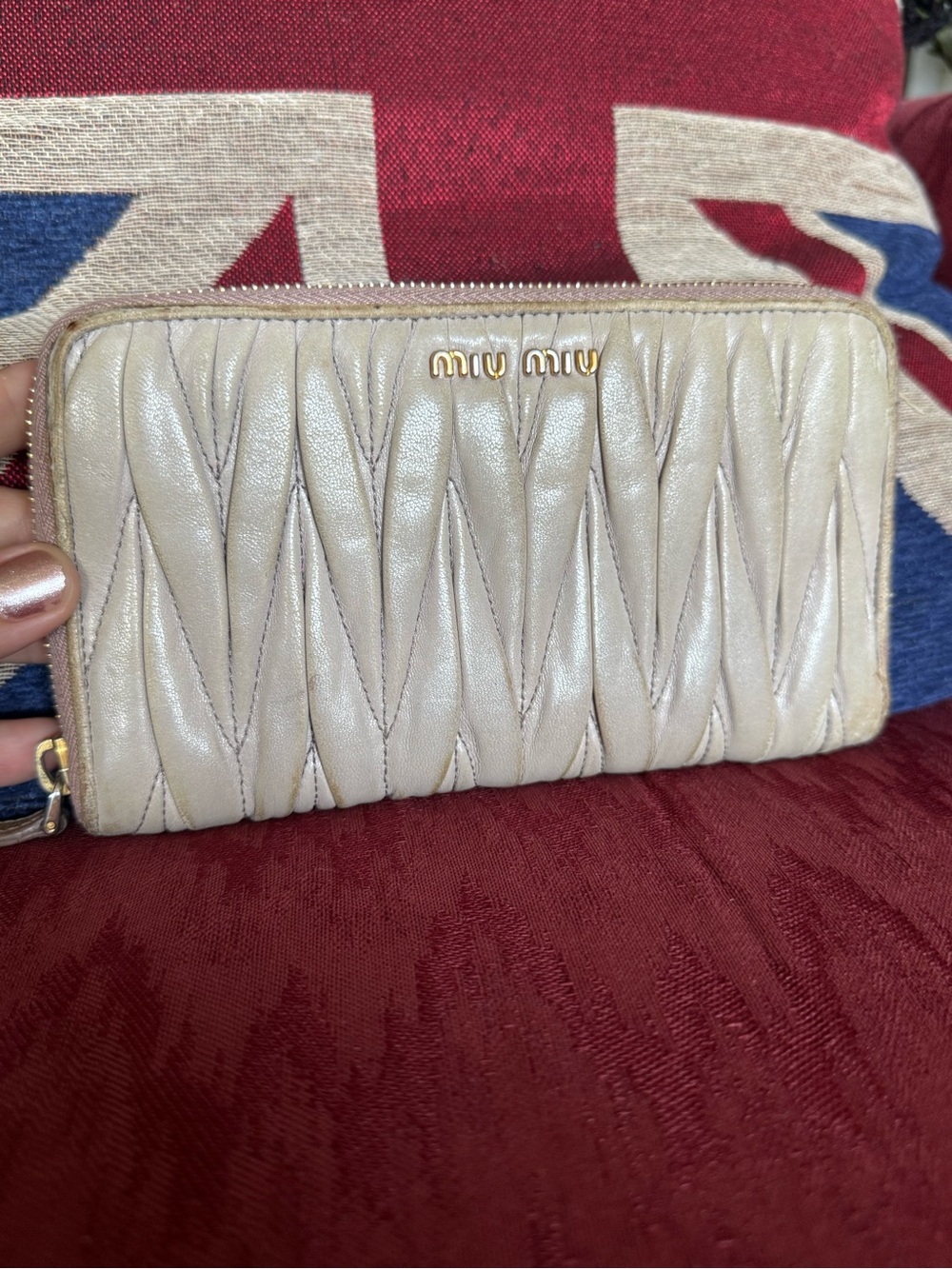 Miu Miu Matelassé Zip-Around Wallet in Light Purple- Faded